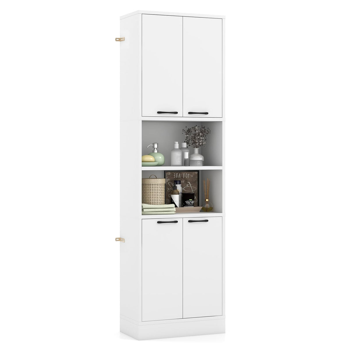 75" Tall Freestanding Storage Cabinet with Doors & Open Shelves