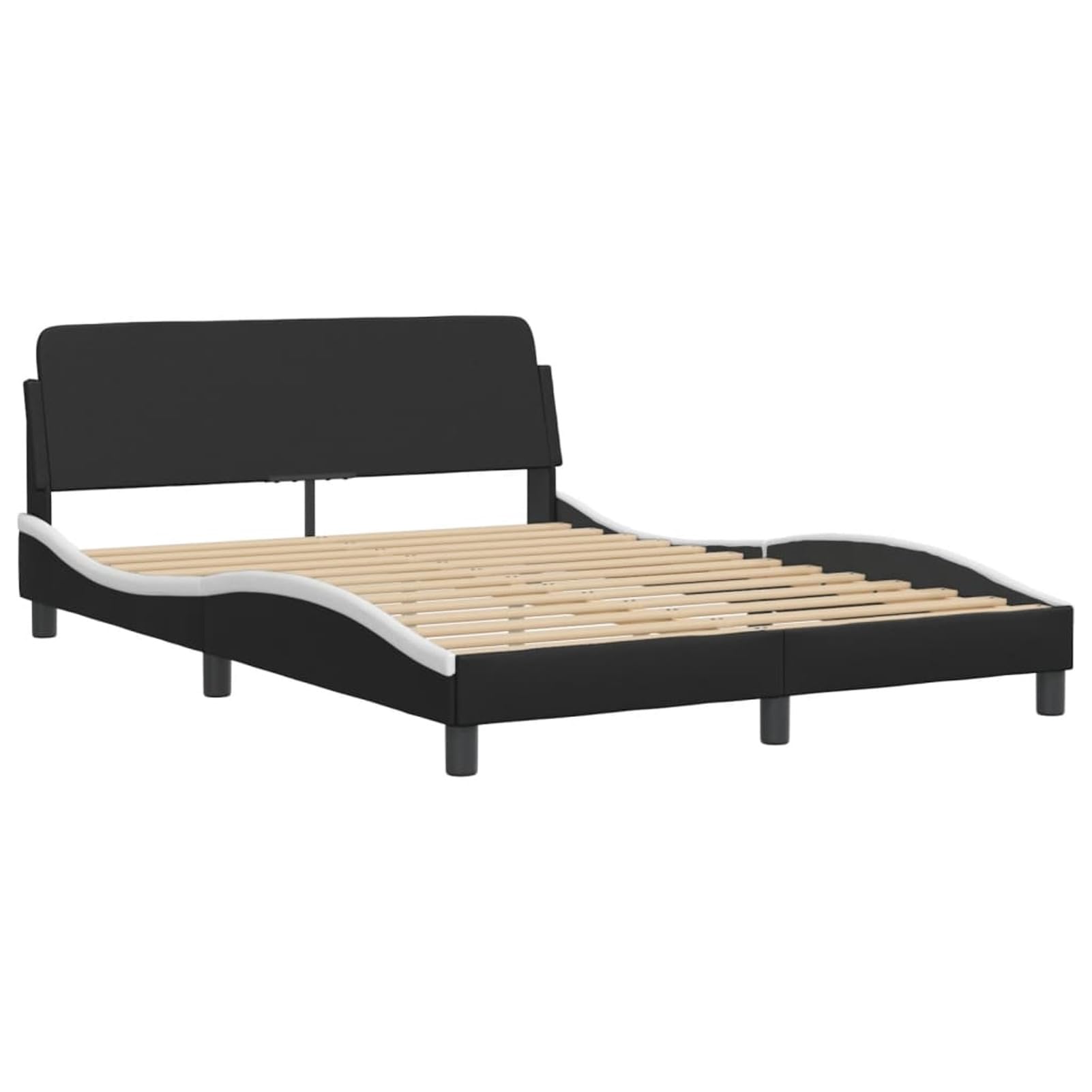 Bed Frame Without Mattress Black and White 53.9 x 74.8 Inch Faux Leather Full Size