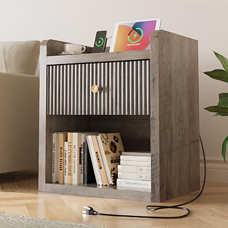 Nightstand with Charging Station, 26.5" Tall Large Night Stand