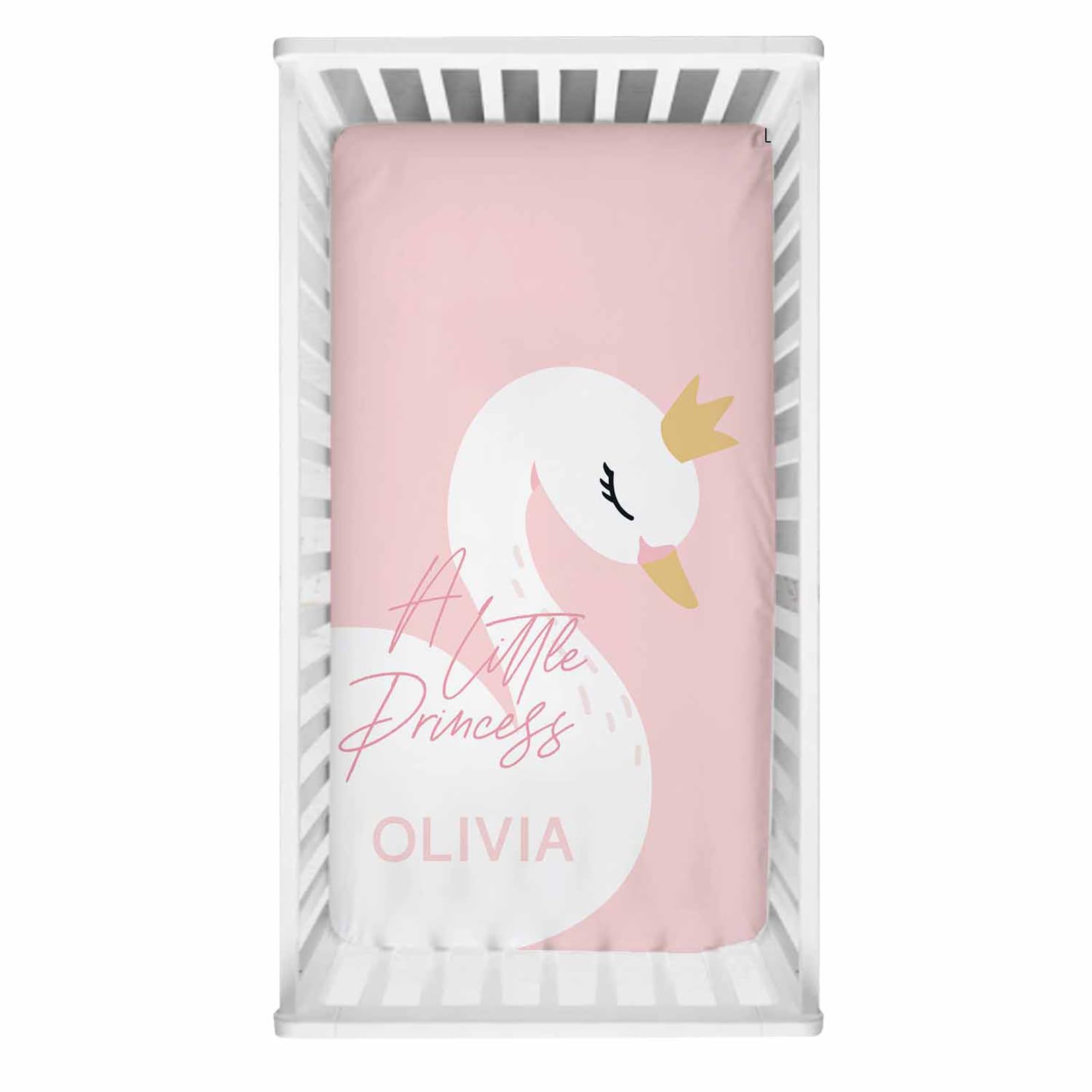 3Pcs A Little Princess Cute Swan Baby Crib Sheet Set, Personalized Fitted Crib Bedding