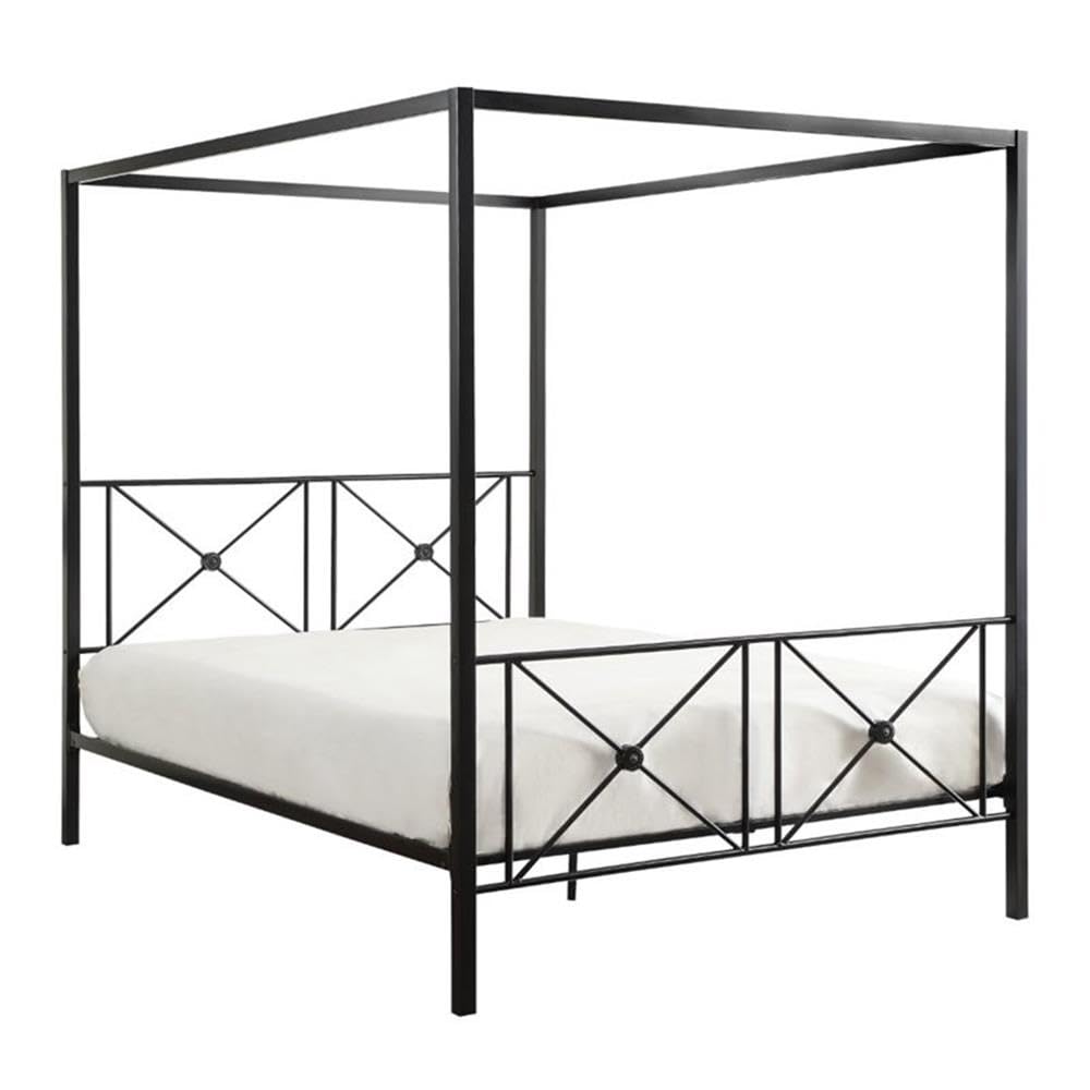 Transitional Metal Queen-Size Canopy Platform Bed in Black