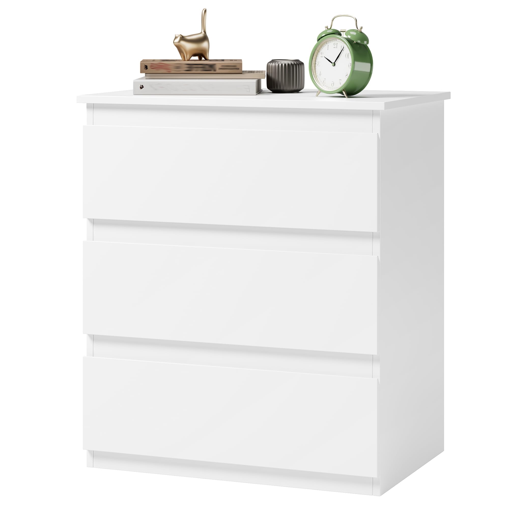 White Nightstand with 3 Drawers, Beside Table with Drawers for Bedroom