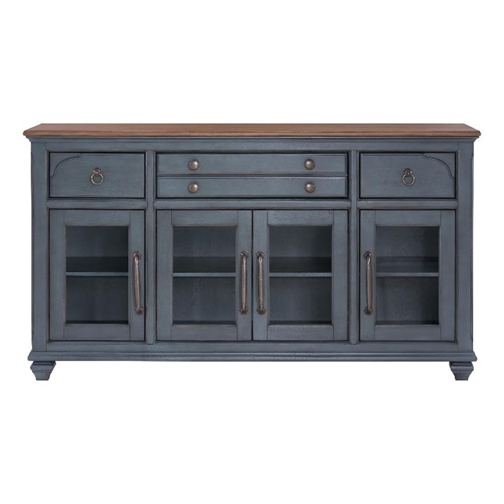 66" Farmhouse Buffet Sideboard with Glass Doors, 3 Drawers & Soft-Close Hinges