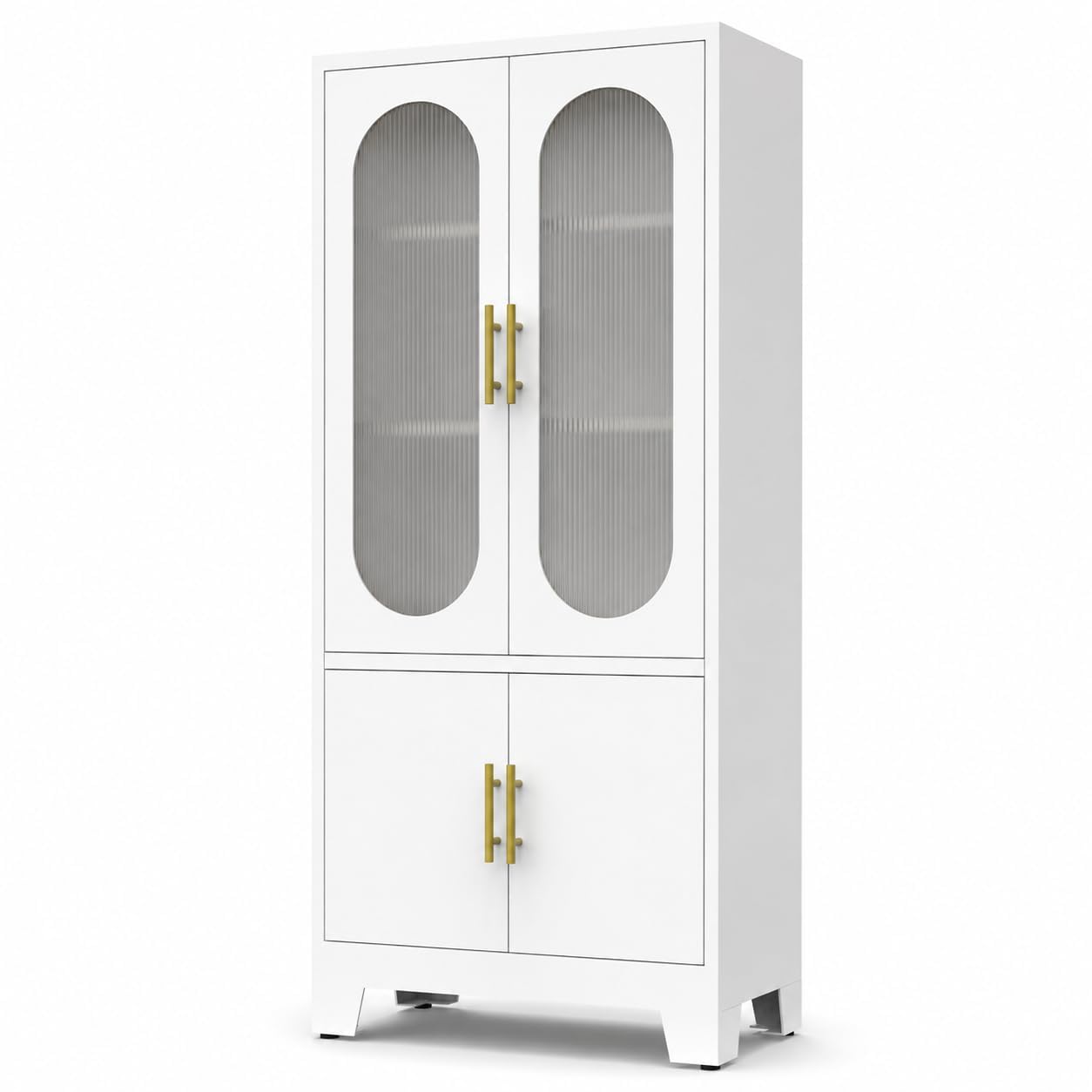 74" Tall Storage Cabinet with Fluted Glass Doors