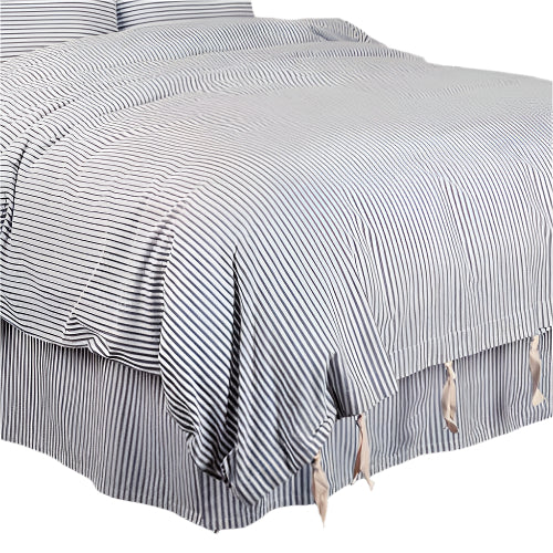 Farmhouse Ticking Stripe Blue Queen Bed Skirt, 100% Cotton
