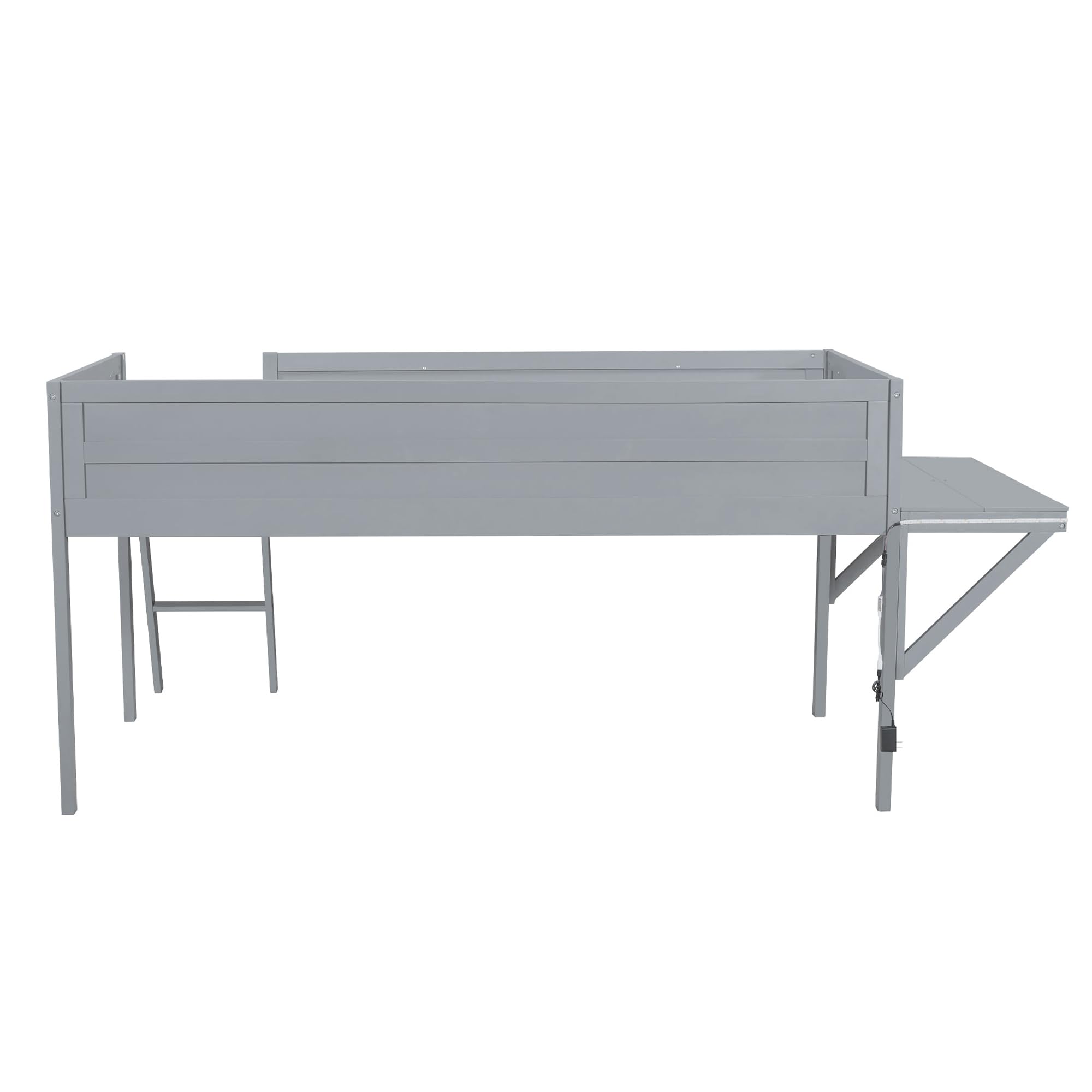 Twin Low Loft Bed Frame with LED Lights, Guardrail and Ladde