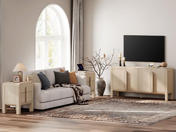 Modern Bedroom Sets of 4, 63" W Storage Cabinet with 4 Doors & 6 Drawer Dresser