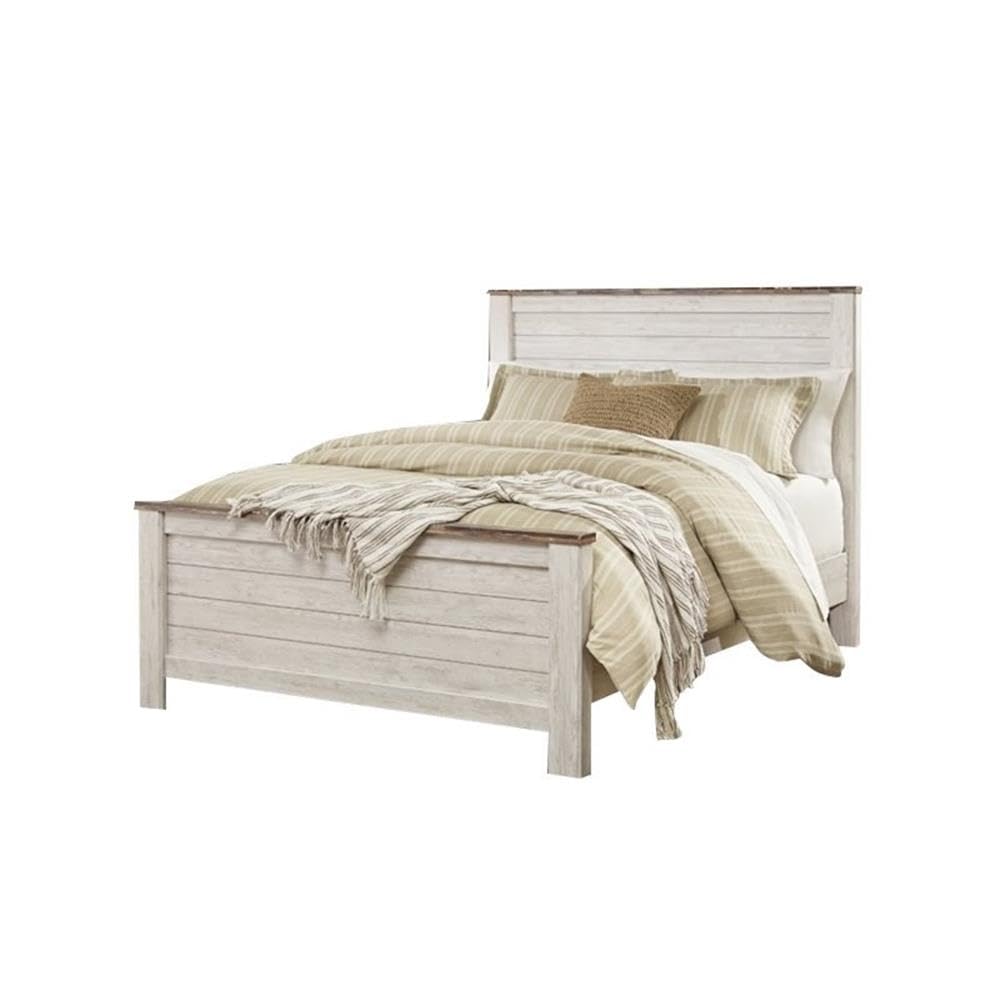 Willowton 65" W x 87" D Farmhouse Wood Queen Sized Panel Bed in Whitewash Finish