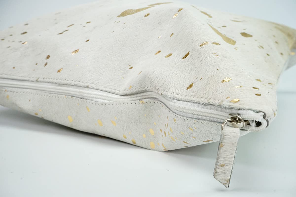 Gold Metallic Cowhide Leather Pillow Cover, Double-Sided
