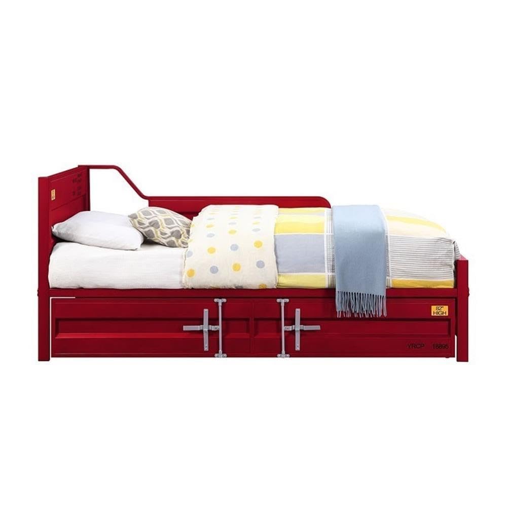 Metal Frame Twin Daybed with Trundle in Red
