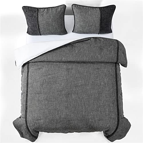 Hamilton 4 Piece Comforter Set, Black and White Tweed Bed Set, Super King Size