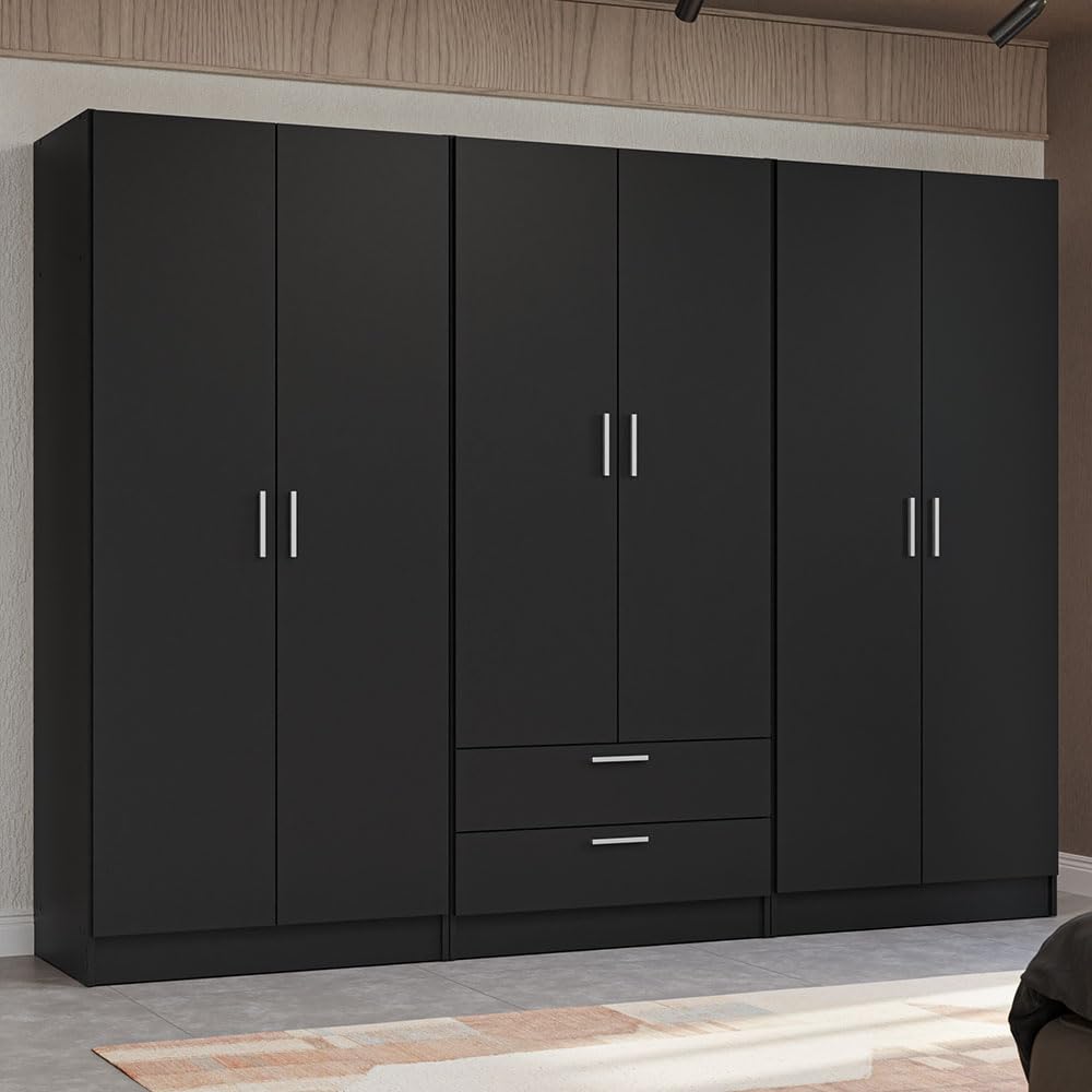 6 Doors 2 Drawers Wardrobe Set Armoire Closet Bedroom Storage Cabinet