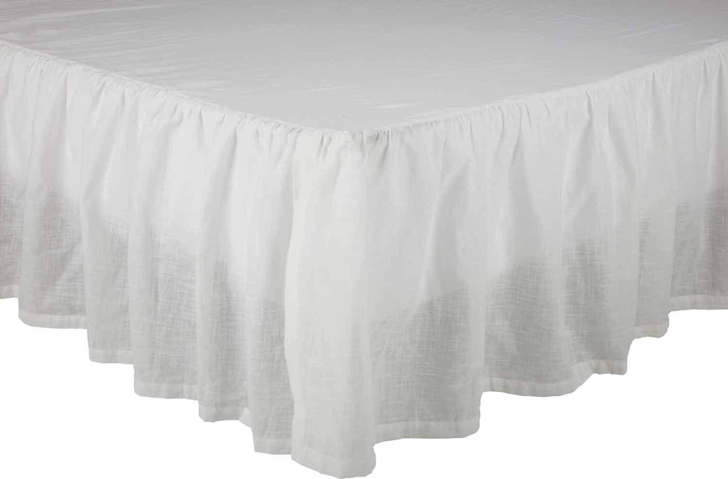 Antique Muslin Queen Bed Skirt w/a 16" Drop, Soft White Linen-Look Textured Fabric