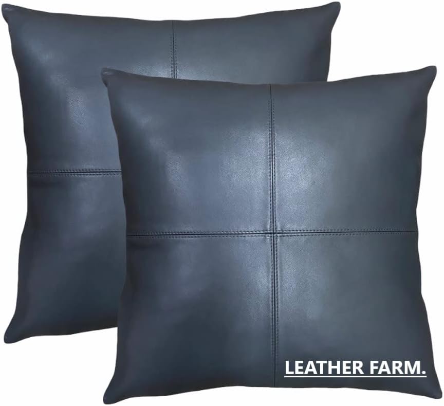 Thick Genuine Leather Pillow Cover Grey Decorative for Couch