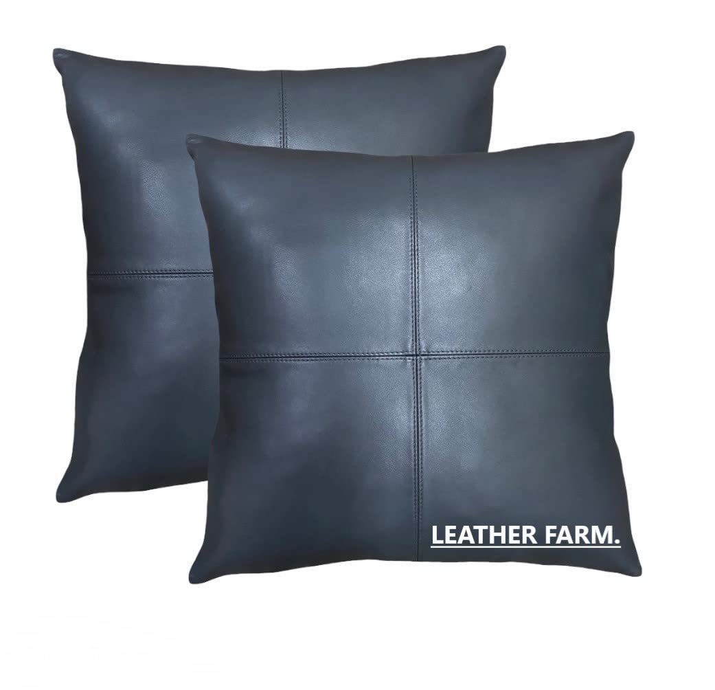Thick Genuine Leather Pillow Cover Grey Decorative for Couch