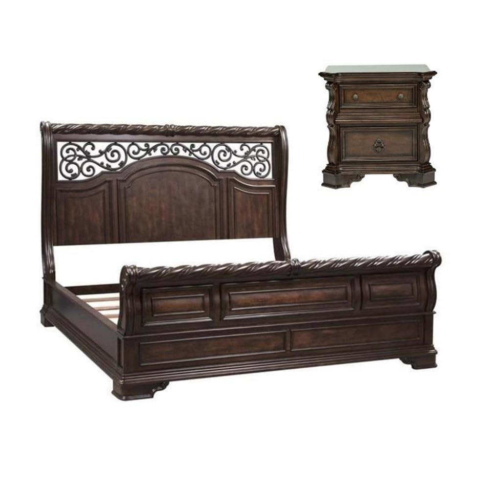 2-Piece Set with Night Stand and King Sleigh Bed in Mahogany