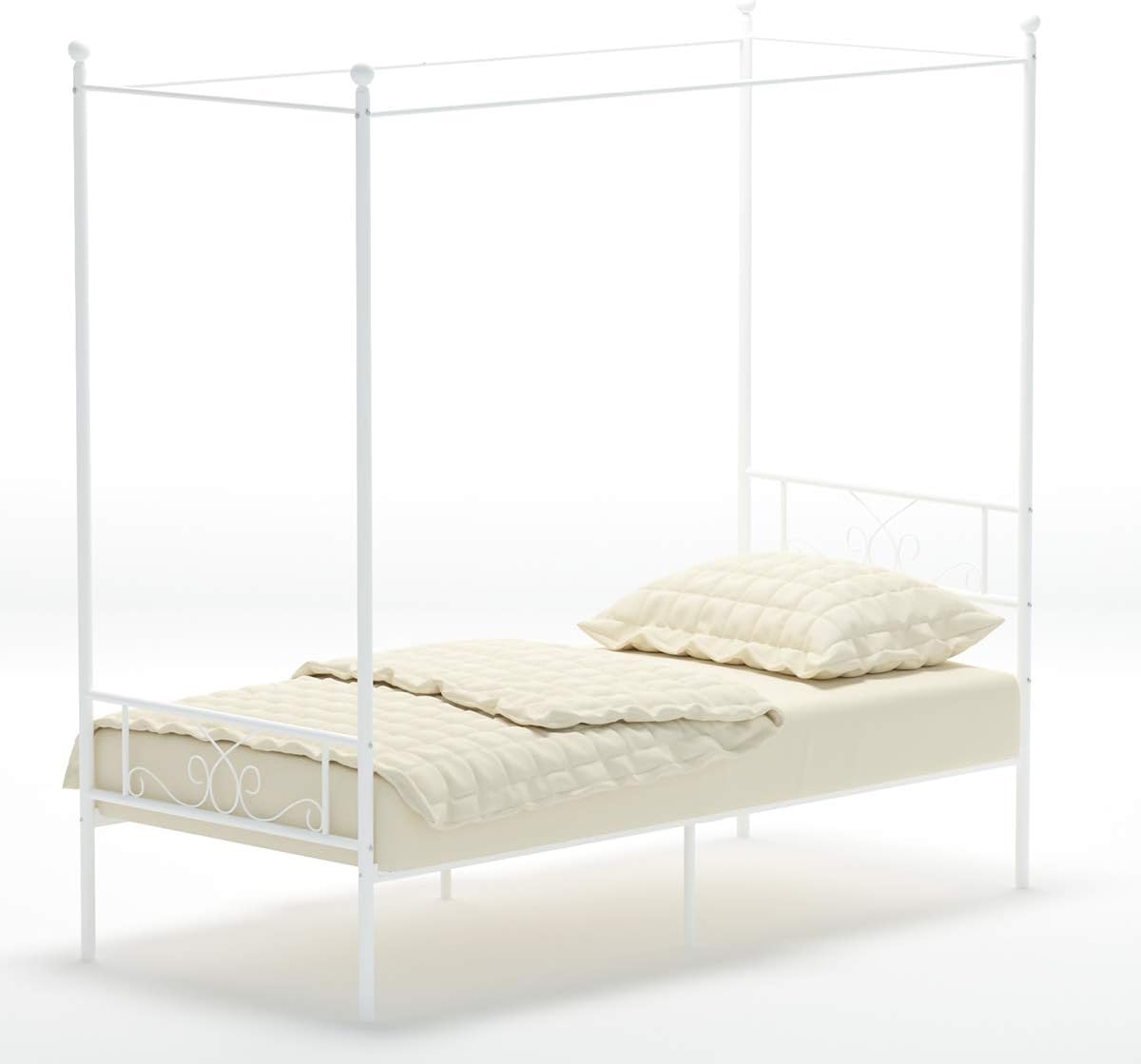 Twin Canopy Bed Frame with Headboard and Footboard, 4 Posters Metal Bed Frame