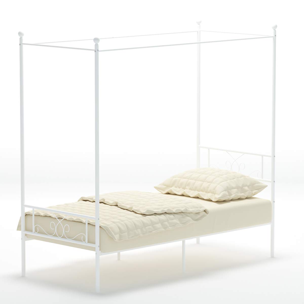 Twin Canopy Bed Frame with Headboard and Footboard, 4 Posters Metal Bed Frame