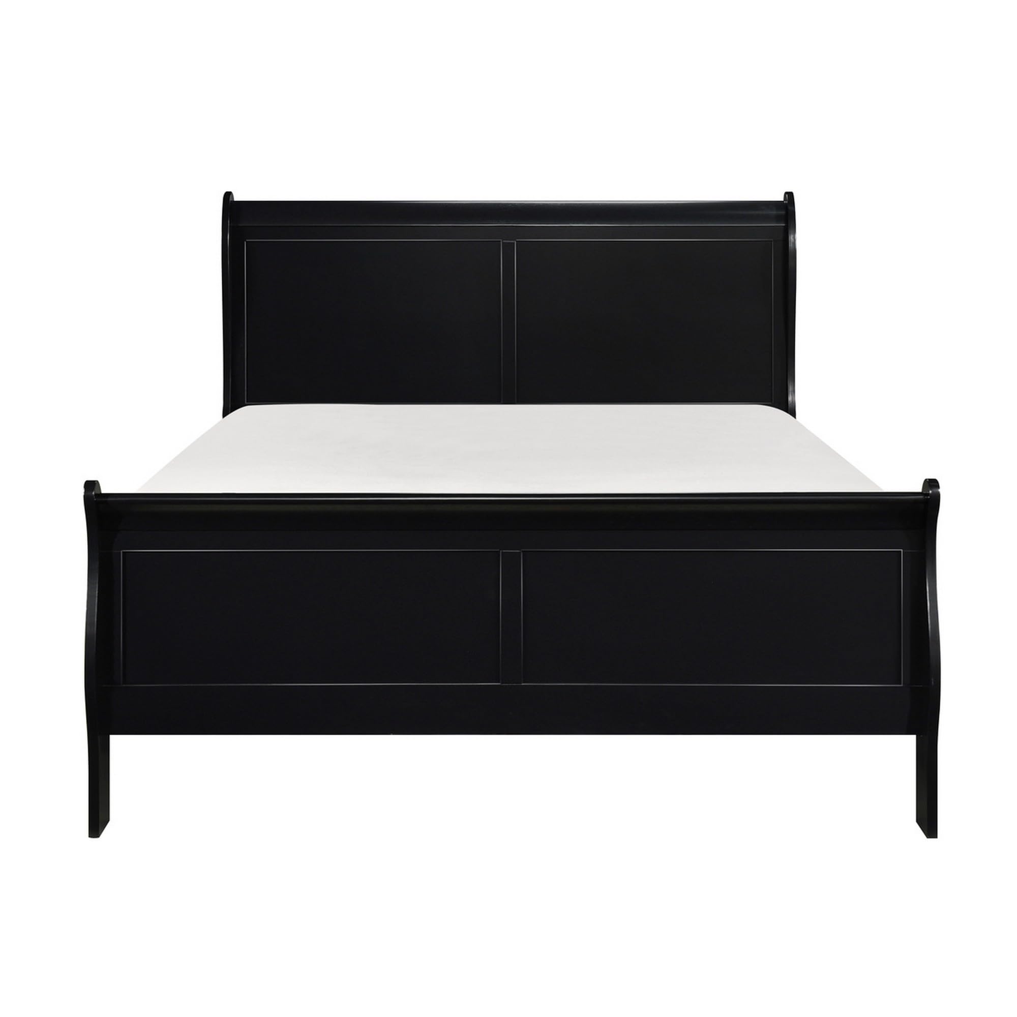 Gage Traditional Queen Size Sleigh Bed, Wood Frame, Bold Jet Black Finish
