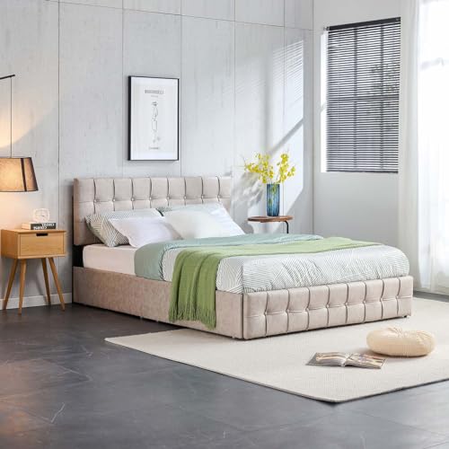Full Size Modern Upholstered Platform Bed Frame with Adjustable Headboard