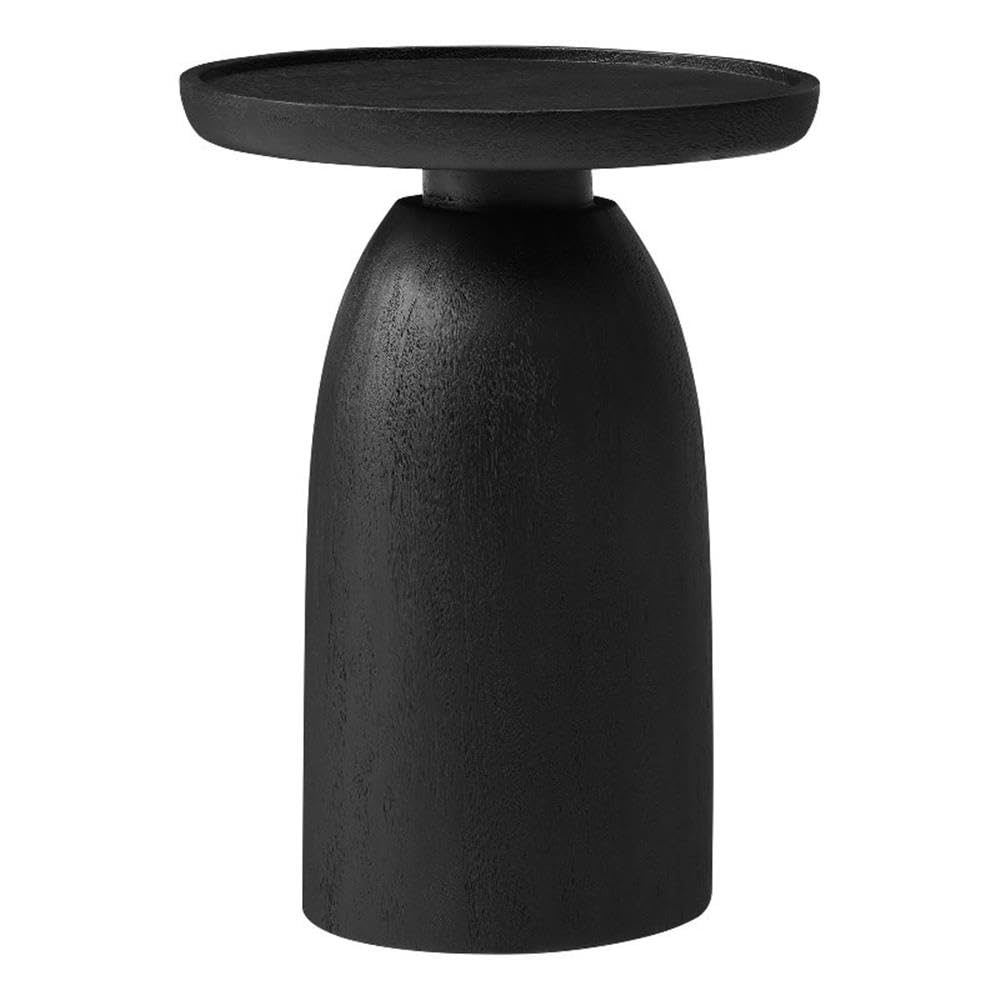 15" Round Solid Mango Wood Drum Side Table – Black
