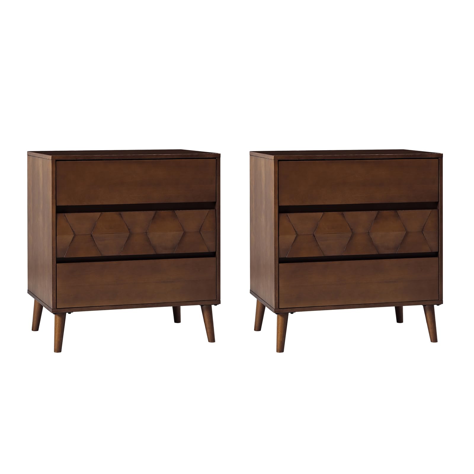30" Wide Large Nightstands Set of 2, 3 Drawers Mid Century Modern Dresser
