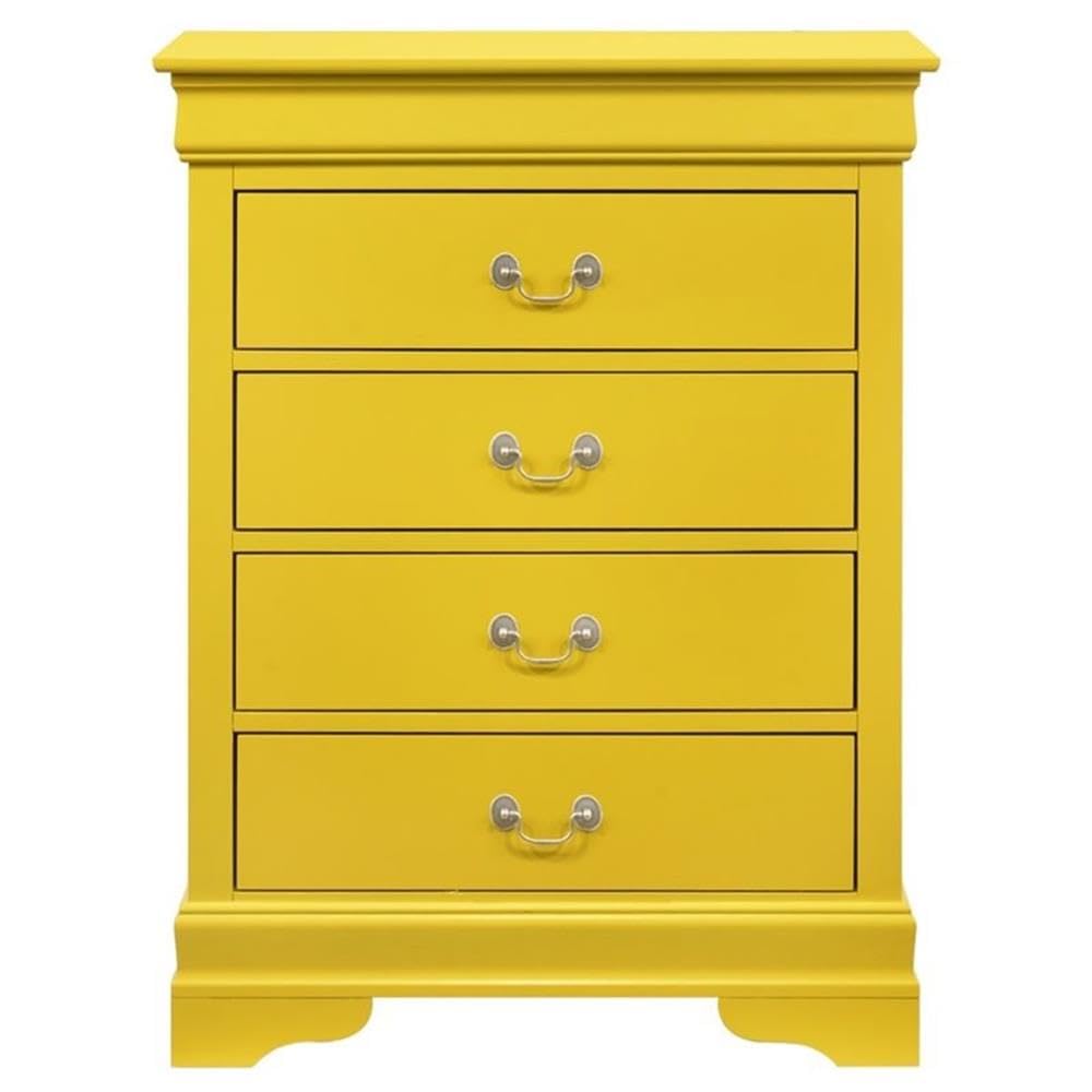 Louis Phillipe Wood Veneer 4-Drawer Bedroom Chest in Yellow