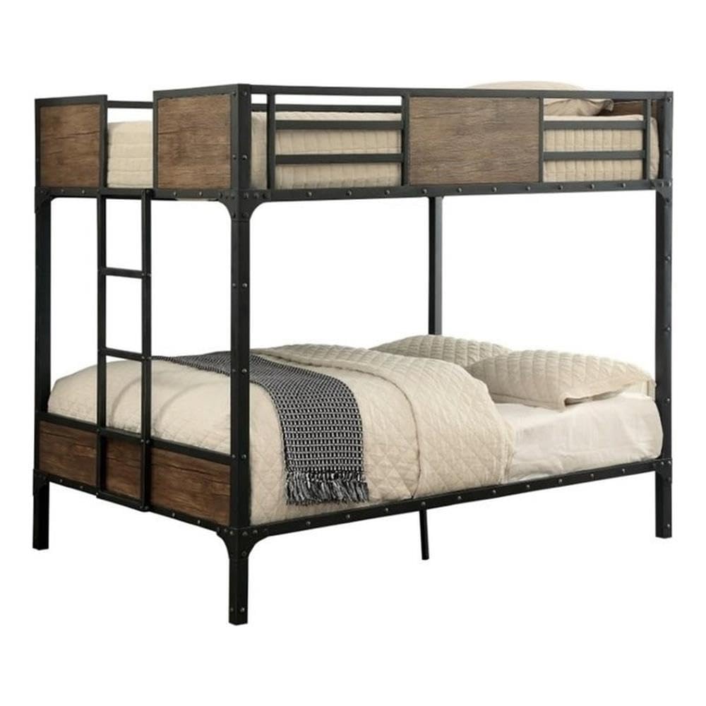 Modern Steel Metal/Wood Full Over Full Bunk Bed in Black