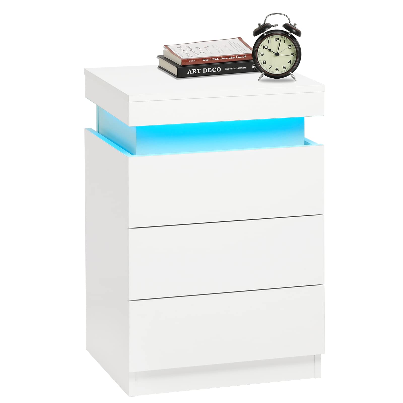 Nightstand with Charging Station and LED Lights