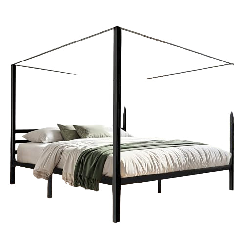 King Size Metal Canopy Bed Frame with Headboard, Four Poster Platform