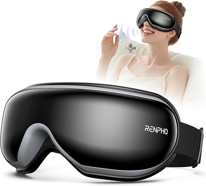 Eye Massager with Heat for Migraines, Eyeris 1V Heated Eye Mask via Voice Control