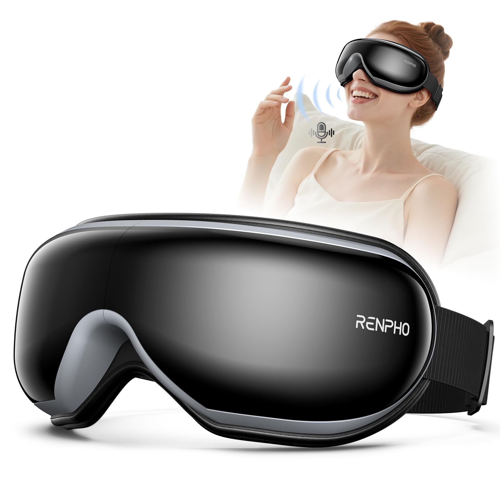 Eye Massager with Heat for Migraines, Eyeris 1V Heated Eye Mask via Voice Control