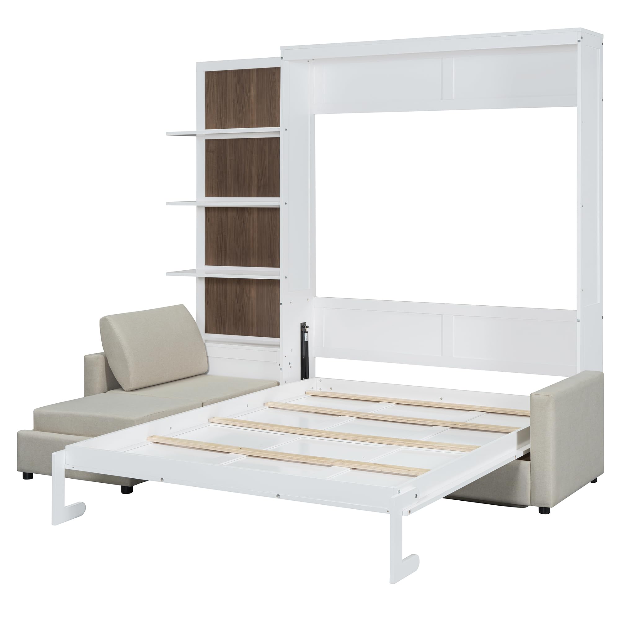 & Bright Designs Queen Size Murphy Bed, Wood Queen Wall Bed with Sofa