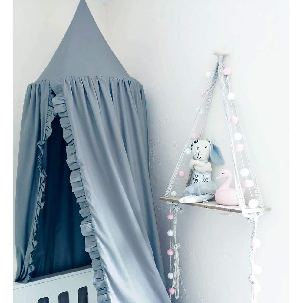 Bed Canopy with Frills Reading Nook Game Tent for Kids Boho Hanging Net Play Room