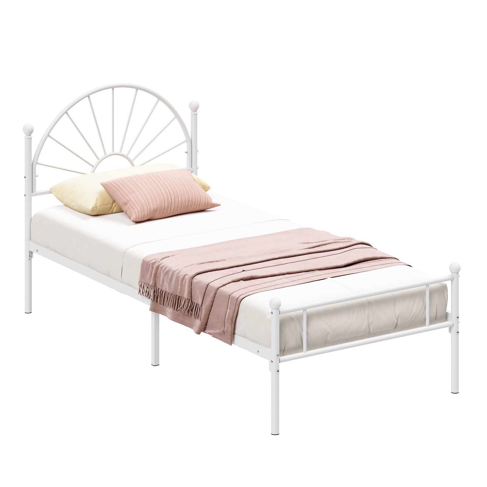 Twin Bed Frame with Headboard and Footboard, White Bed Frame Twin Size Bed