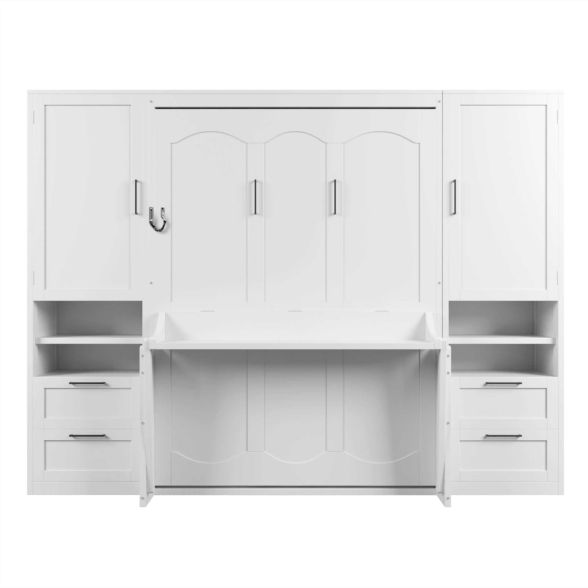 Size Murphy Bed with Desk, Space-Saving Wall Bed Frame with Closet,