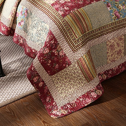 Cotton Charming Fairytale Tea Party Quilted Floral Patchwork Quilt Set, King