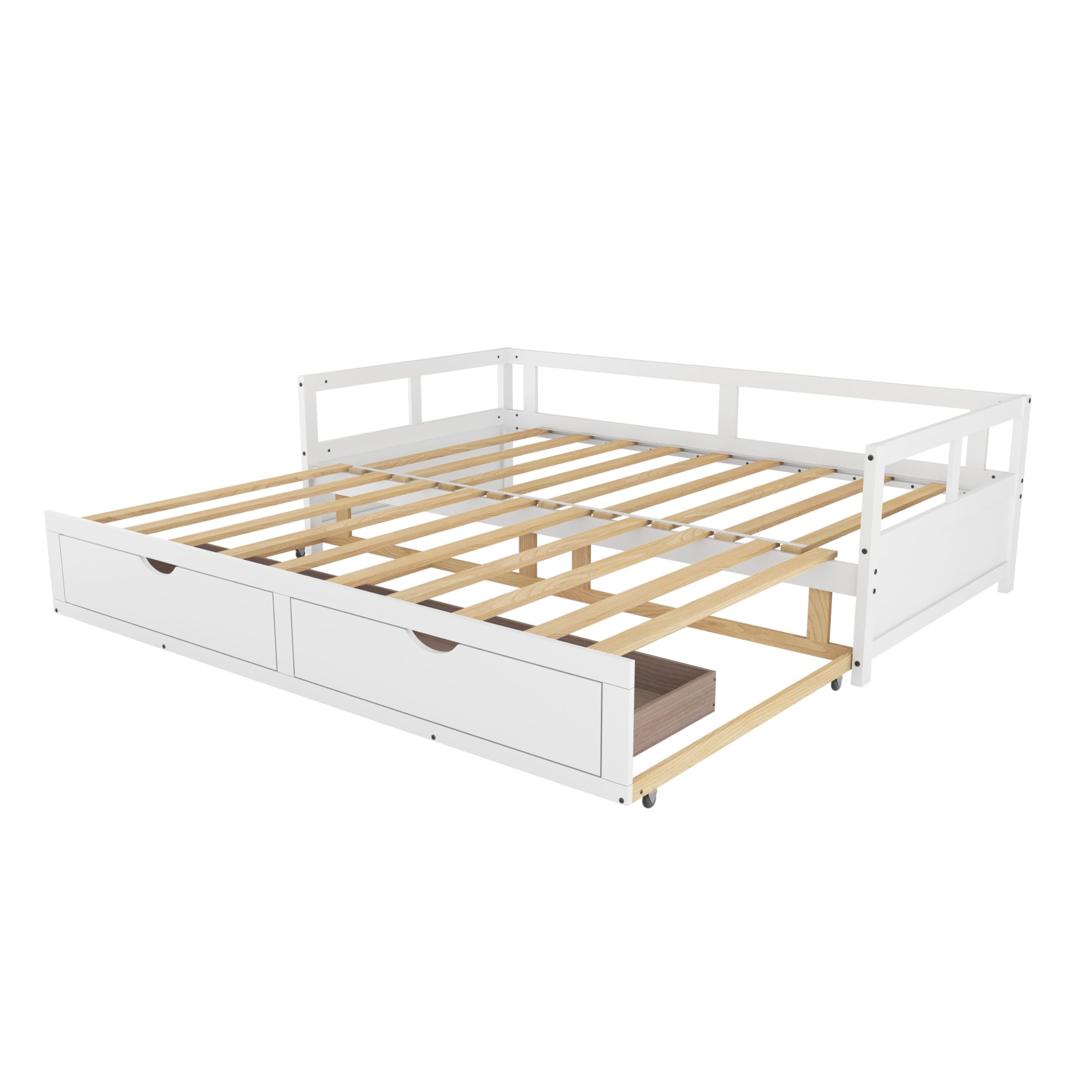 Wooden Daybed with Trundle Bed and Two Storage Drawers