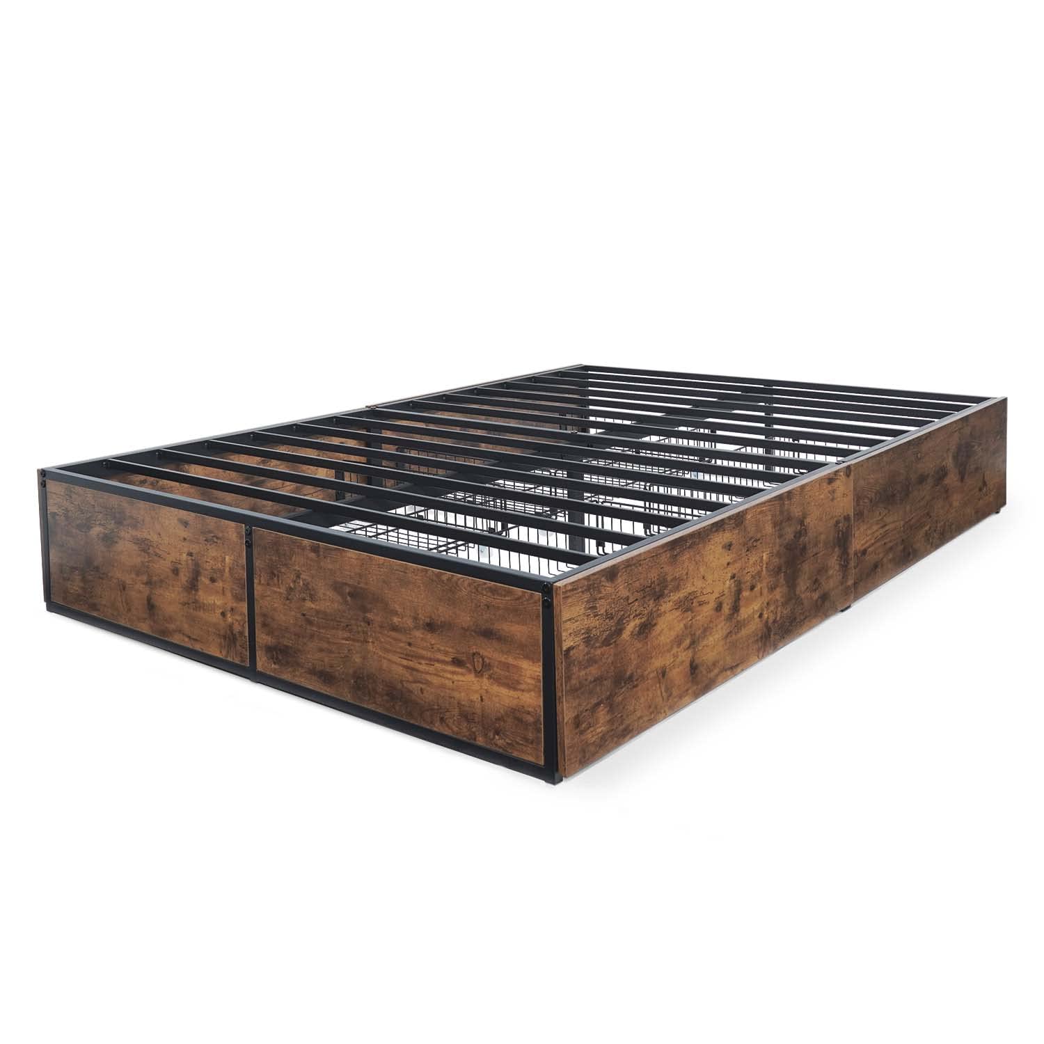 Industrial Metal Storage Bed Frame with 4 Drawers, Mattress Foundation