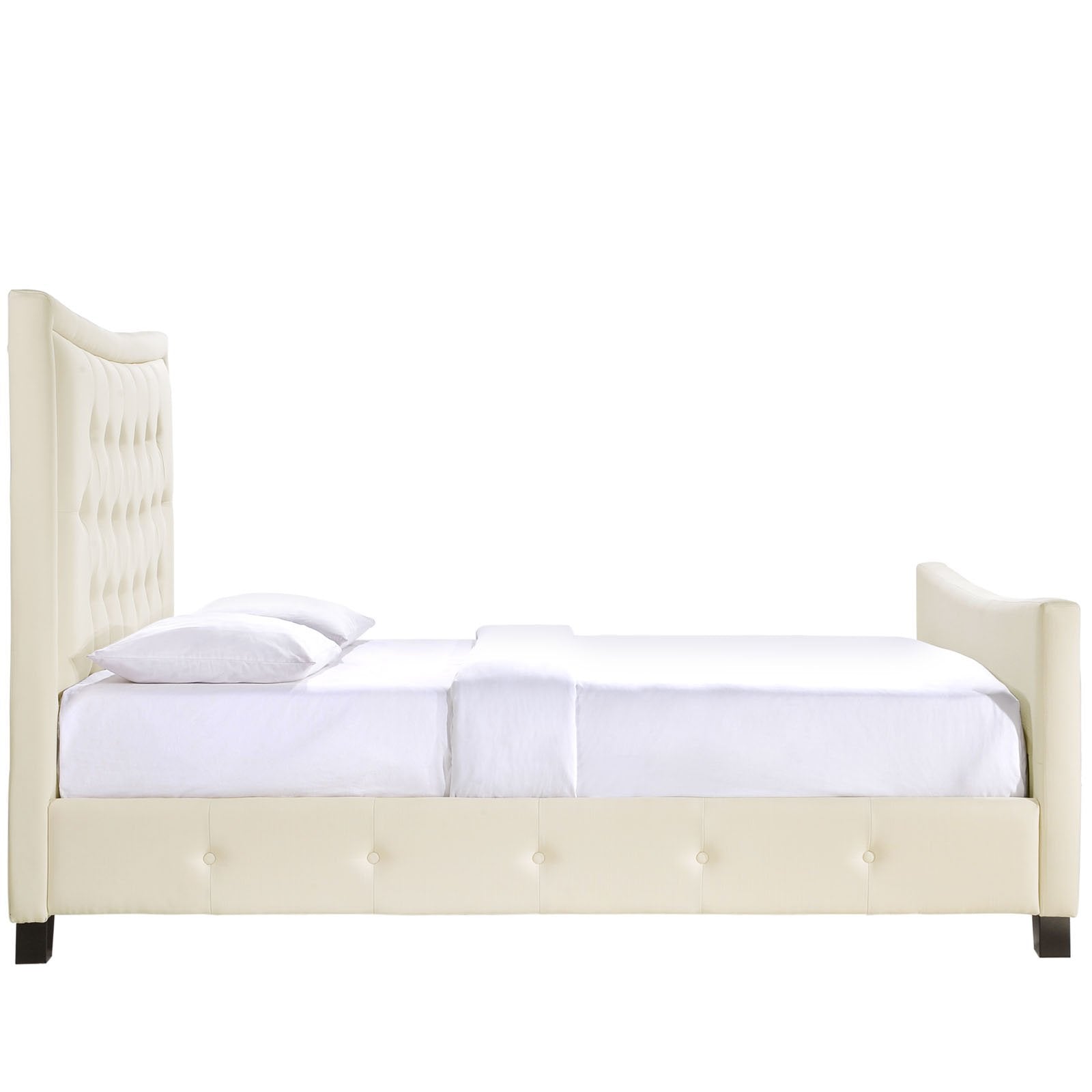 Claire Tufted Fabric Upholstered Sleigh Platform Bed in Ivory