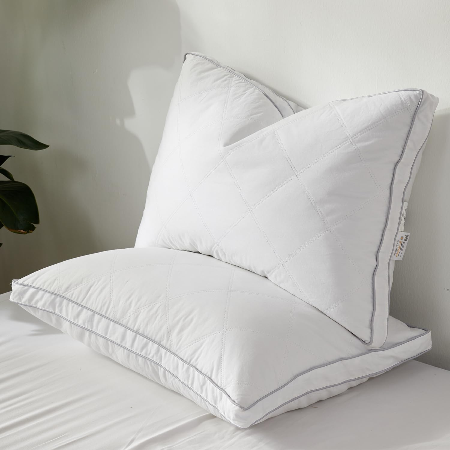 Luxury Goose Feather Down Pillow Standard Size Set of 2 - Made in USA Soft Gusseted