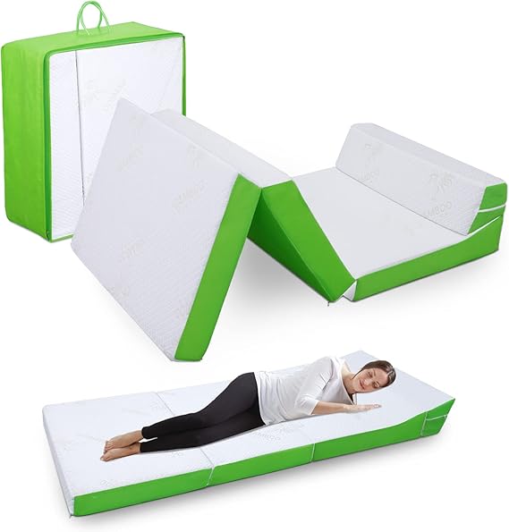 Foldable Mattress with Pillow- 4 Inch Memory Foam Tri-fold for Adults&Kids- Portable