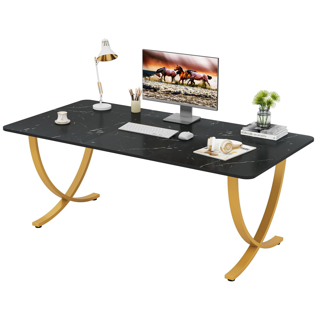 63" Executive Desk with Gold Metal Frame