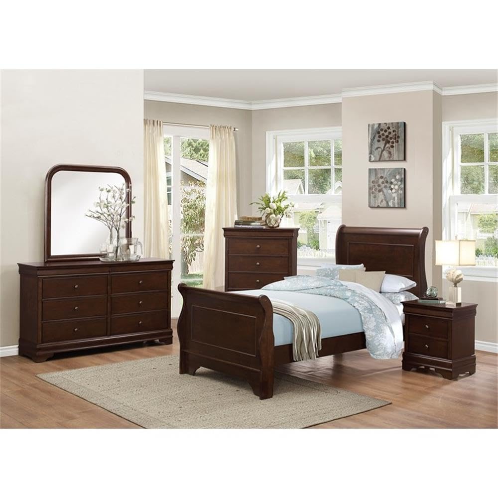 Set of 2 3-Drawers Traditional Wood Nightstands in Brown Cherry