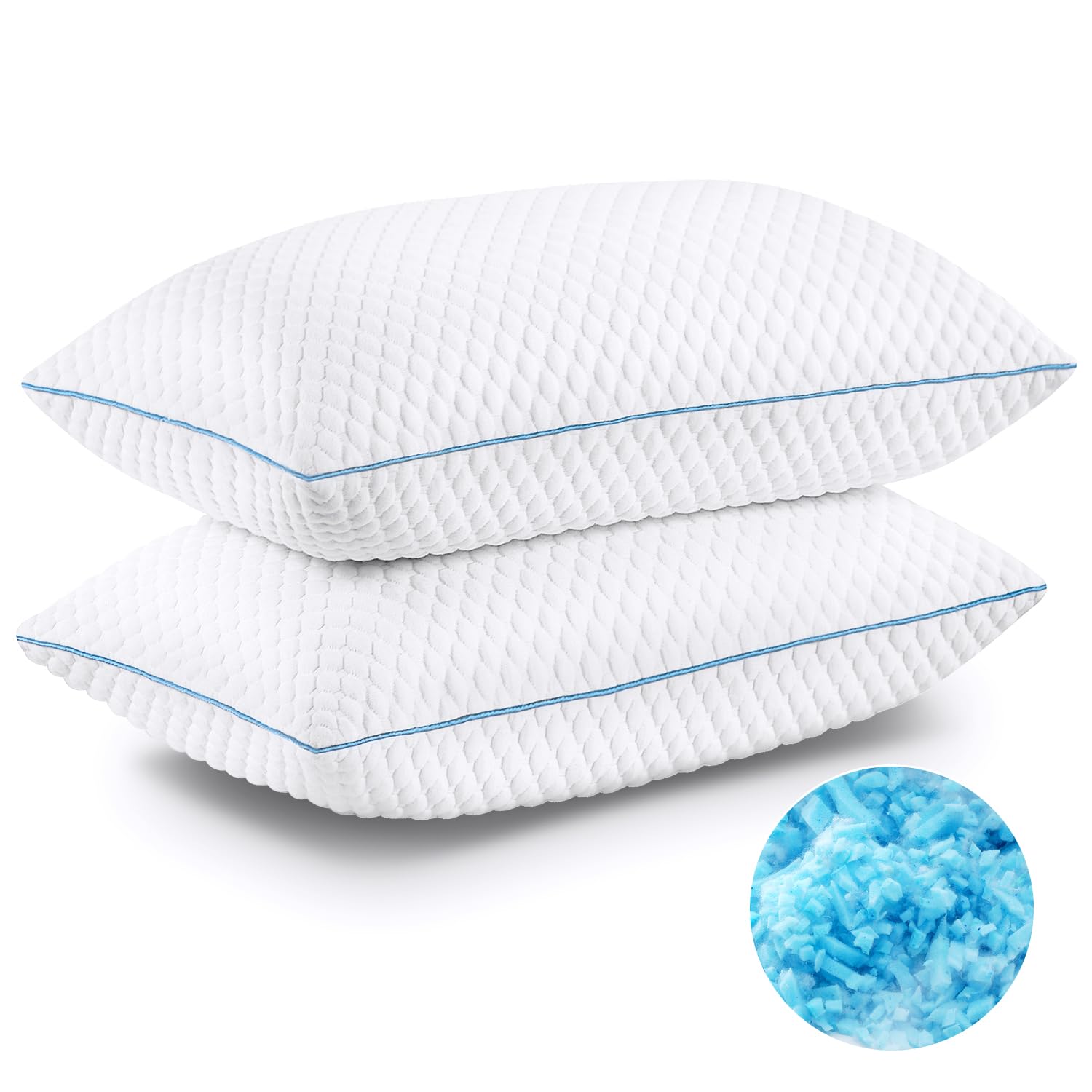 Bed Pillows King Size Set of 2, Shredded Memory Foam Pillows for Side Back