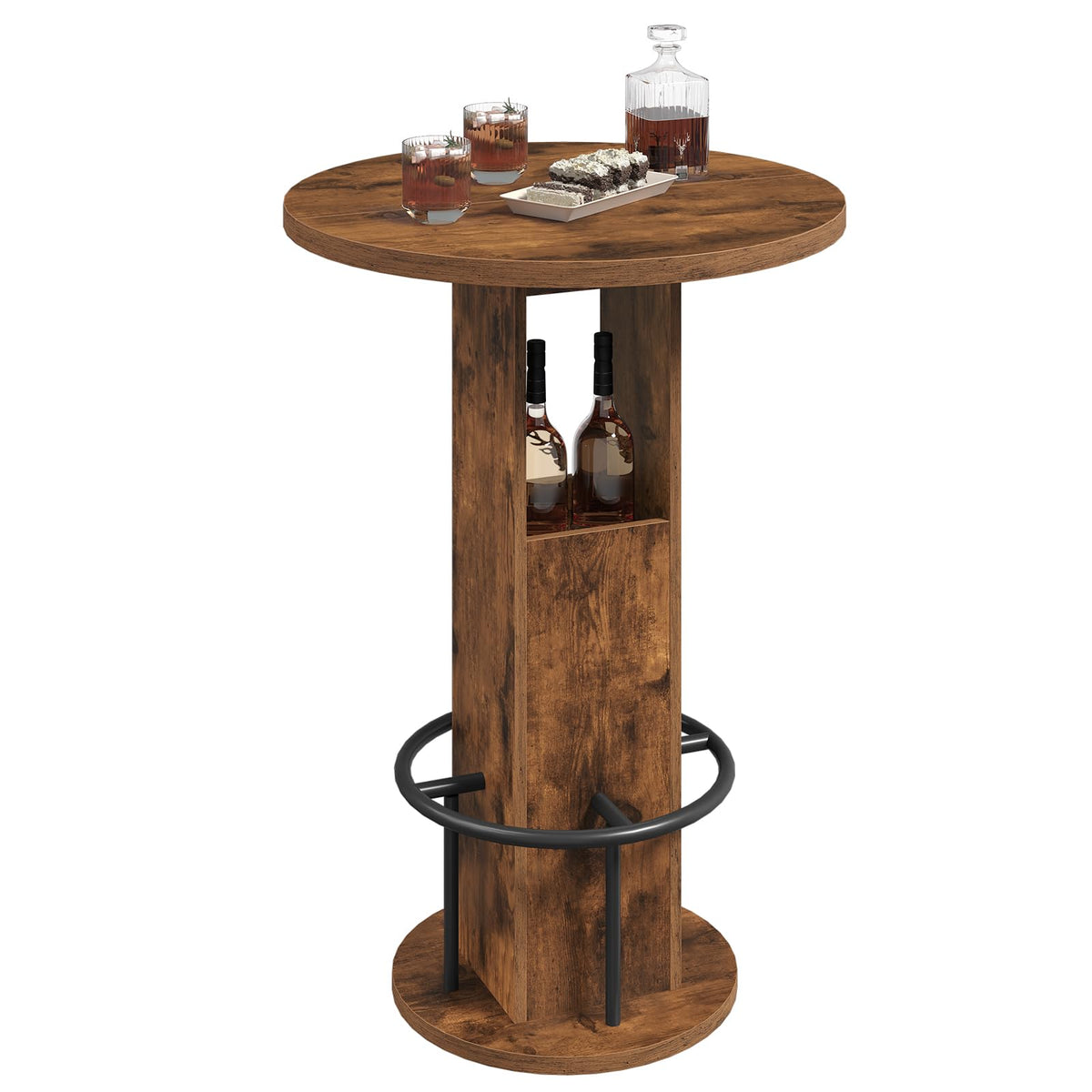 MAHANCRIS Round Bar Table, 35.6" H Bistro Pub Table with Footrest