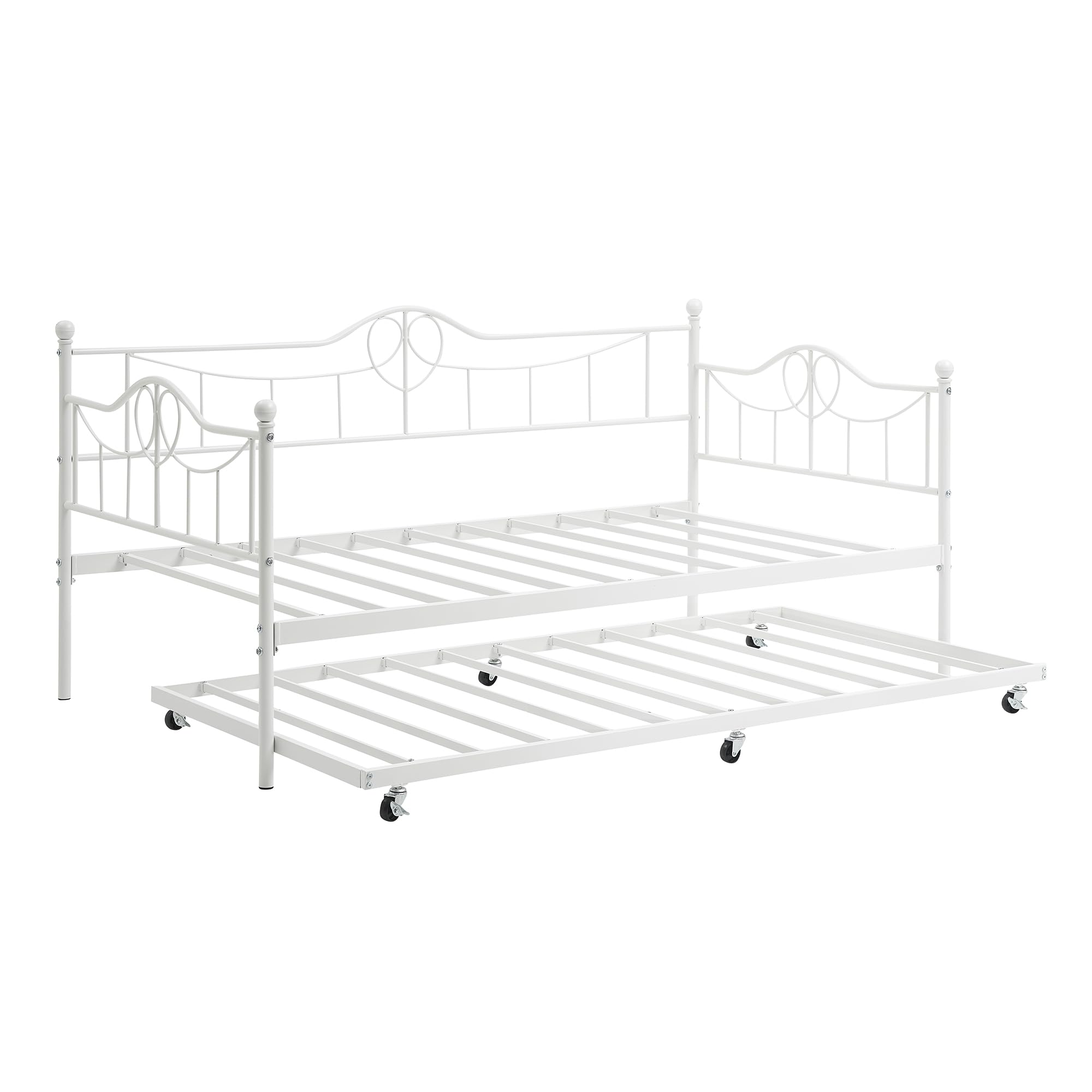 Daybed with Trundle, Twin Bed Frame with Trundle, Metal Twin