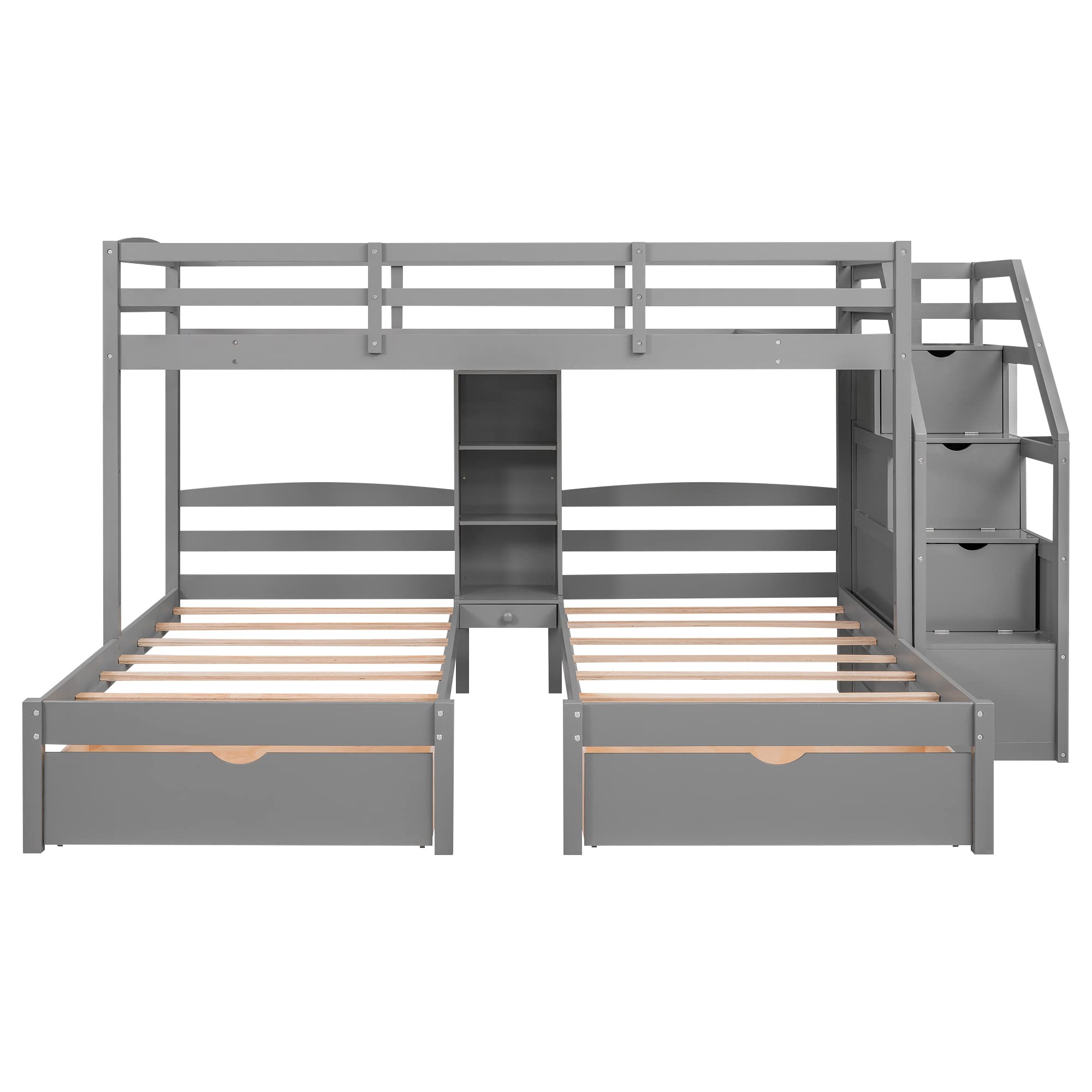 Bunk Beds with Stairs and Storage Drawers, Twin Over Twin&Twin Bunk Bed