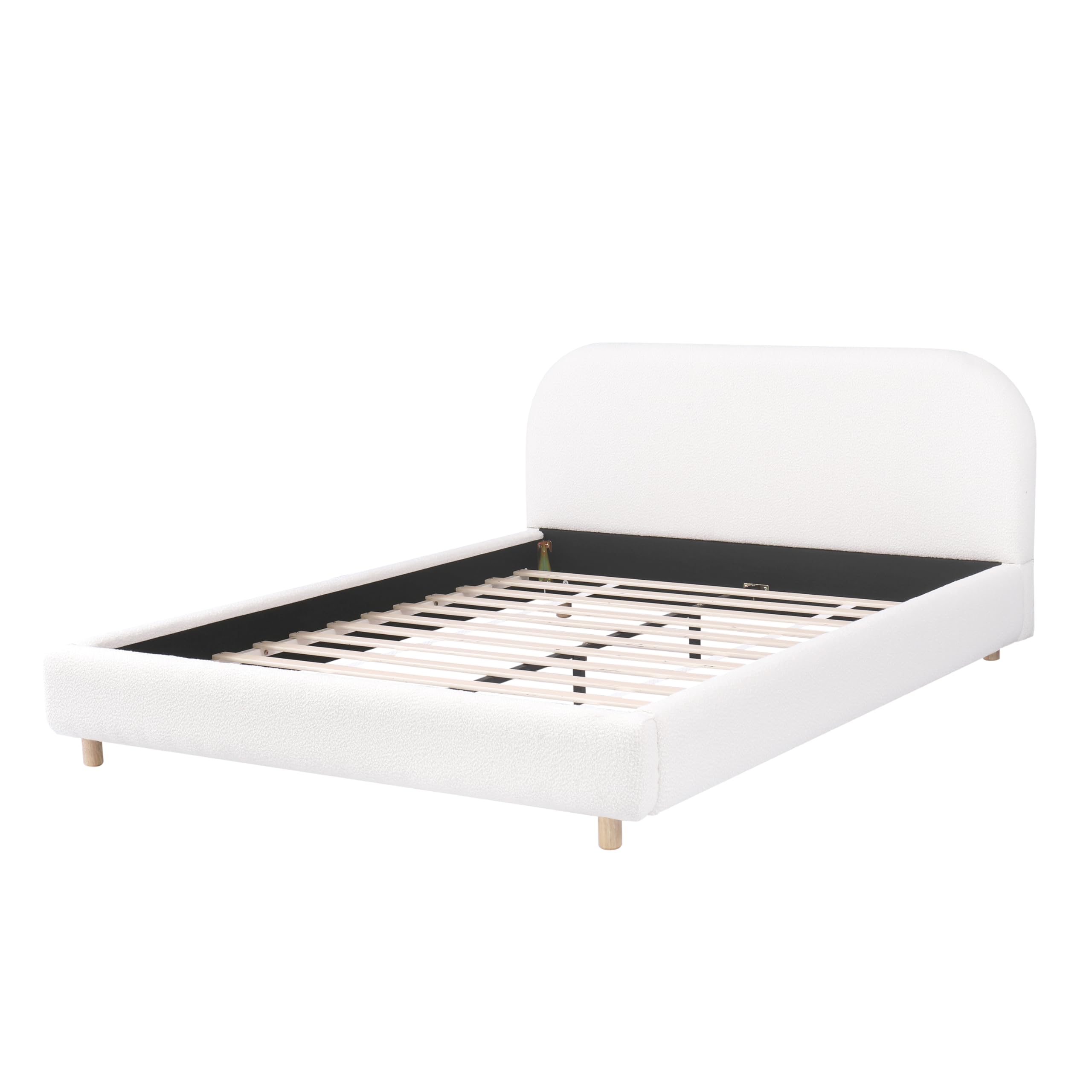 Queen Size Teddy Fleece Thick Fabric Upholstered Platform Bed