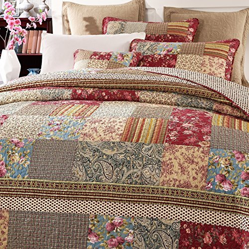 Cotton Charming Fairytale Tea Party Quilted Floral Patchwork Quilt Set, King